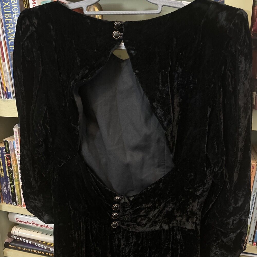 Stunning Crushed Velvet Black Open Back Dress Vintage 80s Midi Elegant Lined M